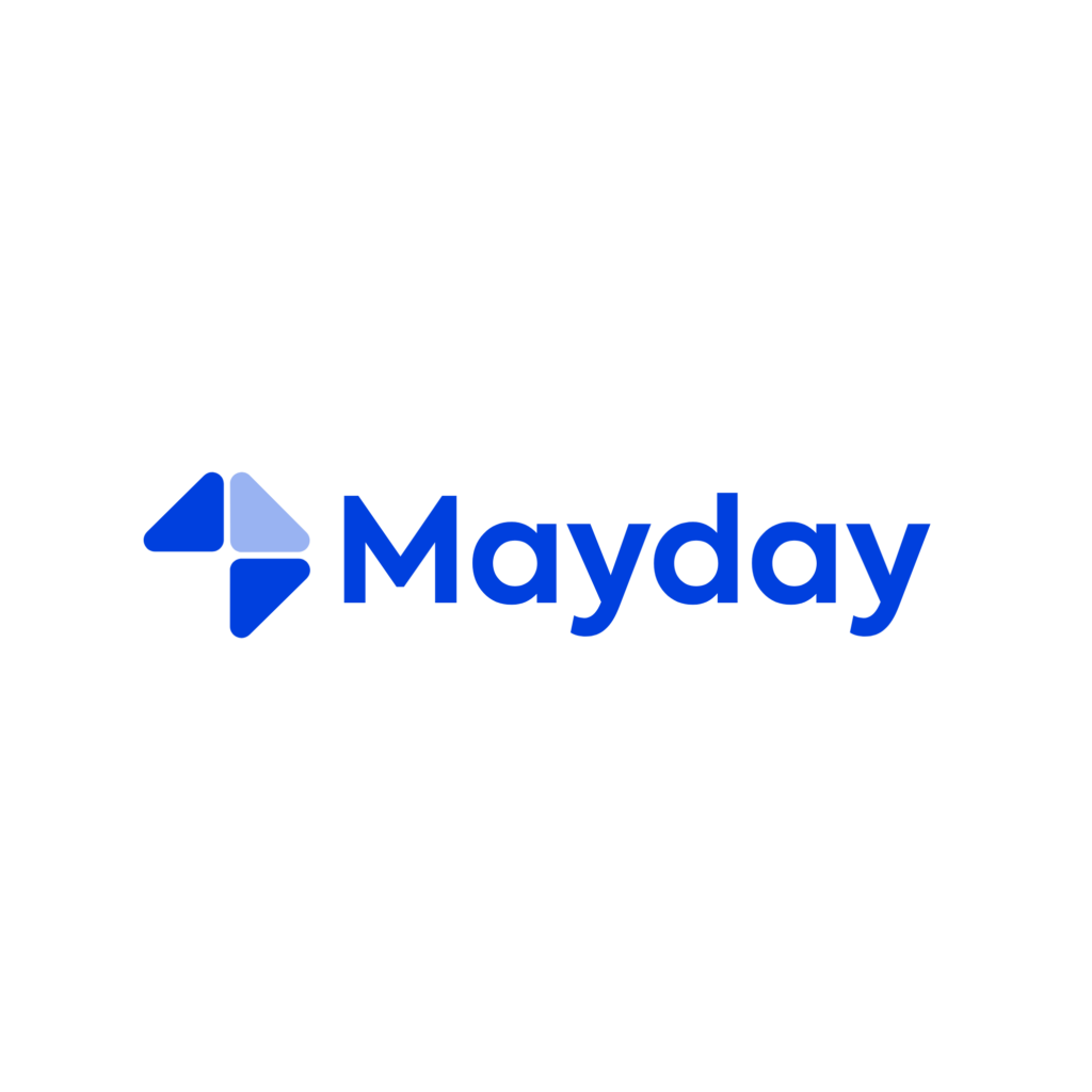 logo mayday de couleur bleu claire sur fond blanc