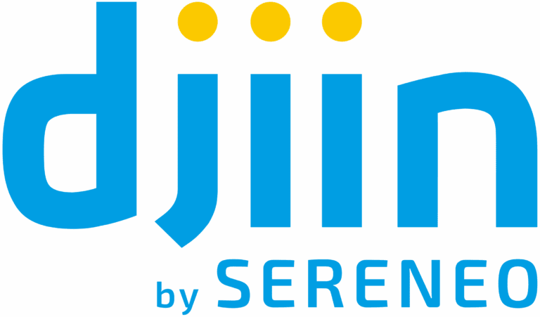 Ecriture djiin bleu avec les points des i en jaune. Fond transparent